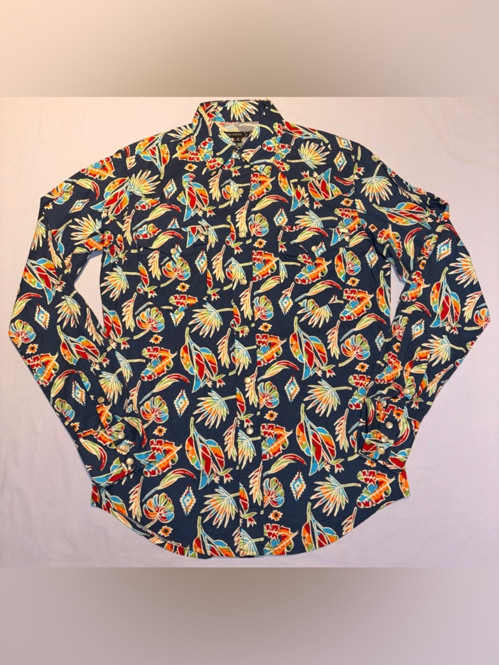 Tin Haul Men's Tropical Southwestern Print Long Sleeve Western Snap Shirt Small